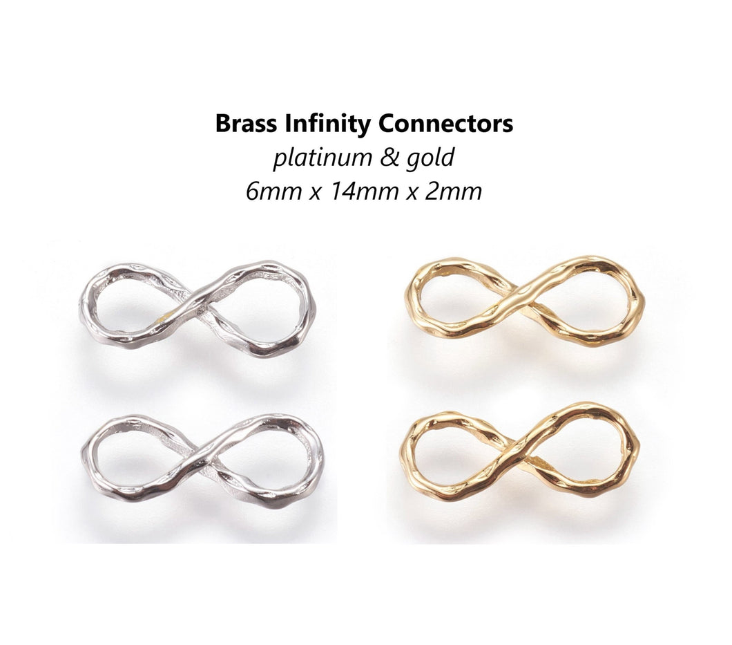 10pcs - 14x6mm, brass, infinity connector, link, platinum, gold, figure 8, charm, pendant