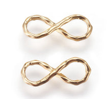 Load image into Gallery viewer, 10pcs - 14x6mm, brass, infinity connector, link, platinum, gold, figure 8, charm, pendant
