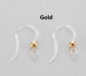 40pcs - 15x8mm,plastic, ear hook, stainless steel ball, gold steel, silver, rose gold, finding, earwires, earrings, component, jewelry, DIY,