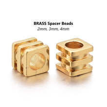 Load image into Gallery viewer, 20pcs - 2,3,4mm, brass, beads, cubed, square, lines, geometric, jewelry, earring, making, findings