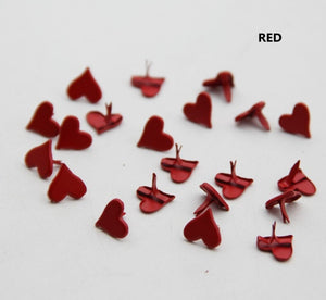 25pcs - 11x8mm, brads, hearts, red, white, paper fasteners, scrapbooking, round, metal, crafts, diy