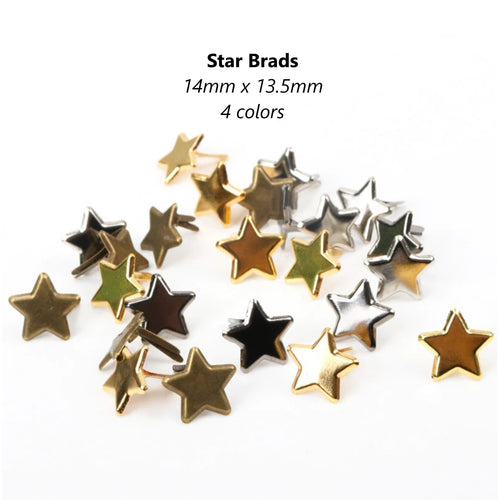 40pcs - 13.5x14mm, brads, star, paper fasteners, silver, gold, gunmetal, bronze, scrapbooking, round, metal, crafts, diy