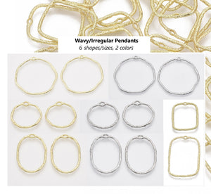 10pcs - irregular pendant, round, oval, rectangle, light gold, silver, closed circle, irregular, pendant, dangle, earring, component, charm