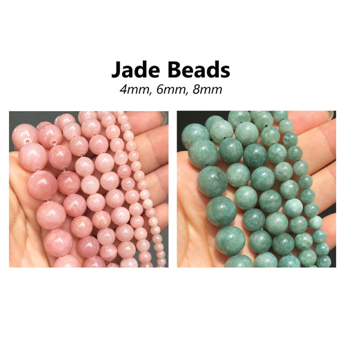 40pcs - 4,6,8mm, pink jade, Burmese jade, bead, natural, stone, jewelry making, earring, bracelet, necklace, craft, finding, component, diy