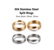 Load image into Gallery viewer, 20pcs - 5,8,10,12mm, stainless steel, split ring, steel, hold, finding, jewelry making, DIY, craft