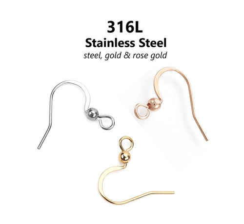 20pcs - 17x20mm, 316L surgical stainless steel, earring hook, gold, steel, rose gold, connector, component, jewelry, DIY