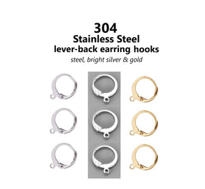 20pcs - 14x12mm, 304 stainless steel, leverback, earring hook, huggies, gold, steel, bright silver, connector, component, jewelry, DIY