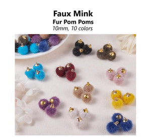 10pcs - 10mm, faux mink, pompom, mini, fur, ball, pendant, charm, jewelry making, necklace, earrings, diy