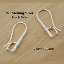 Load image into Gallery viewer, 10pcs - 10x23mm, 925 Sterling Silver plated, earring, hook, pinch bail, pendant, charm, jewelry, making, artisan, craft, diy