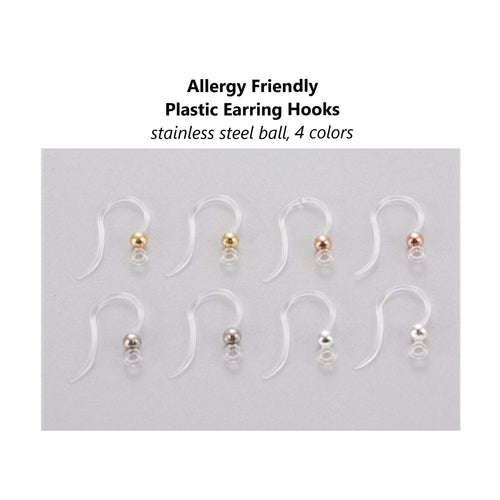 40pcs - 15x8mm,plastic, ear hook, stainless steel ball, gold steel, silver, rose gold, finding, earwires, earrings, component, jewelry, DIY,