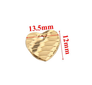 10pcs - 13,5mm, Stainless Steel, heart, charm, pendant, wavy, embossed, gold, steel, craft, jewelry making, finding, diy