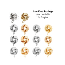 Load image into Gallery viewer, 8pcs - 13mm, iron earring, stud, love knot, gold, steel, earring finding, hook, component, jewelry, DIY