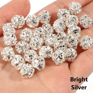 20pcs - 8mm, bead, rhinestones, crystal, ball, 14K gold, rose gold, silver, AB crystal, metal, spacer beads, component, jewelry, DIY,