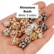 Load image into Gallery viewer, 20pcs - 8mm, bead, rhinestones, crystal, ball, 14K gold, rose gold, silver, AB crystal, metal, spacer beads, component, jewelry, DIY,