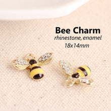 Load image into Gallery viewer, 4pcs - 14x18mm, bee, charm, enamel, crystal, rhinestone, gold, yellow, black, nature, honey, pendant, jewelry making, finding