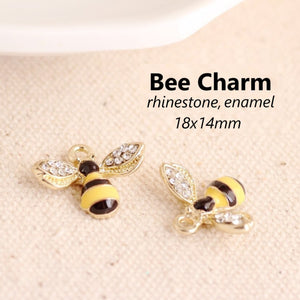 4pcs - 14x18mm, bee, charm, enamel, crystal, rhinestone, gold, yellow, black, nature, honey, pendant, jewelry making, finding