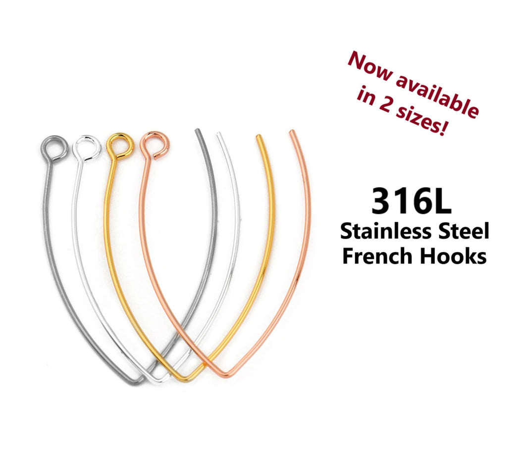 20pcs - 30,40mm, 316 stainless steel, earring hook, french style, V shape, gold, rose gold, silver, white silver, component, jewelry, DIY