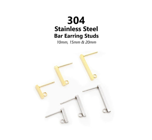 20pcs - 10,15,20mm, 316 Stainless Steel, earring post, rectangle, long bar, earring hook, connector, component, jewelry, DIY