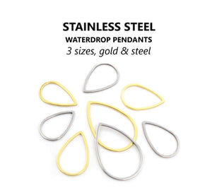 10pcs - 13,16,22mm, stainless steel, waterdrop, gold plated, linking ring, earring, jewelry making, connector, pendant, charm, diy