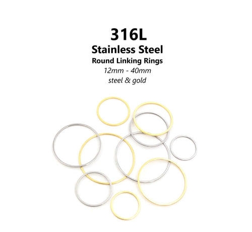 20pcs - 12-40mm, 316L stainless steel, linking rings, silver, gold, thin, hoops, closed, pendant, dangle, earring, component, charm, jewelry