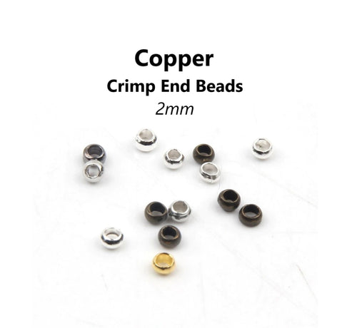 100pcs - 2mm, crimp end beads, gunmetal, gold, silver, red copper, mixed, tiny, metal, finding, jewelry making, DIY, craft