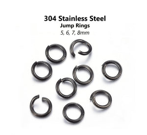 50pcs - 5,6,7,8mm, 304 stainless steel, jump ring, black, electrophoresis black, open, connector, earring, component, charm, jewelry