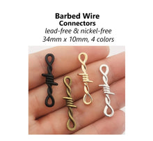 Load image into Gallery viewer, 20pcs - 34x10mm, connector, hemp, barbed wire, thorn, silver, gold, bronze, black, rope, charm, dangle, pendant, earring, component, jewelry