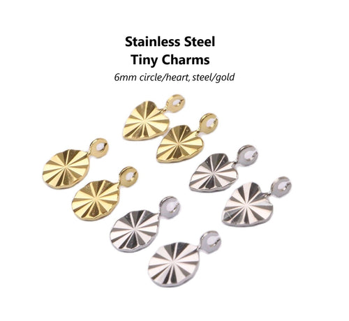 10pcs - 6mm, stainless steel, pendant, tiny, heart, circle, gold, steel, open link, component, jewelry, DIY