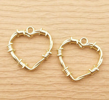 Load image into Gallery viewer, 4pcs - 24mm, barbed wire, heart, thorn, silver, gold, black, charm, dangle, pendant, earring, component, jewelry