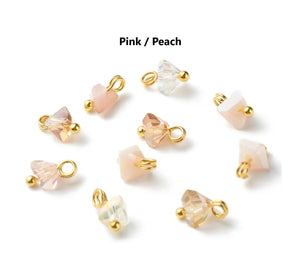50pcs - 8x6mm, 3glass charm, gold, clear, black, peach, pink, aquamarine, blue, green, earring accessory, finding, component, jewelry, DIY
