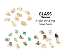 Load image into Gallery viewer, 50pcs - 8x6mm, 3glass charm, gold, clear, black, peach, pink, aquamarine, blue, green, earring accessory, finding, component, jewelry, DIY