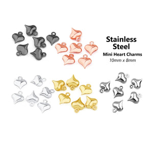 40pcs - 10x8mm, stainless steel, pendant, tiny, heart, hollow, component, jewelry, DIY