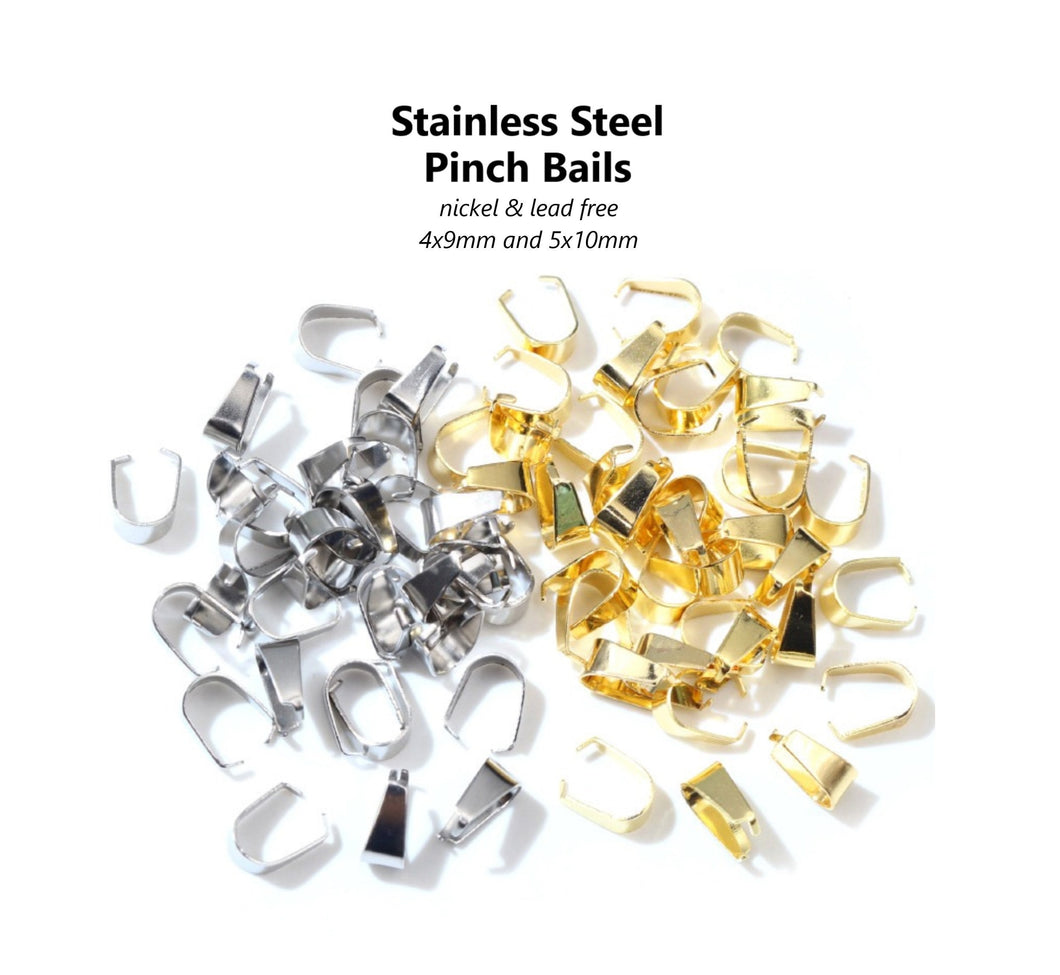 20pcs - 4x9, 5x10mm, 304 Stainless Steel, pinch bails, clasp, clip, pendant, finding, dangle, earring, component, charm, jewelry, DIY