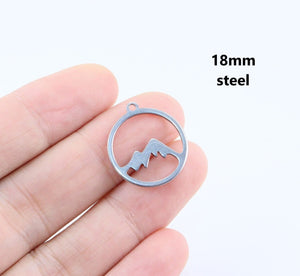 4pcs - 12mm, 18mm, Stainless Steel, charm, mountain, pendant, gold, steel, craft, jewelry making, finding, diy