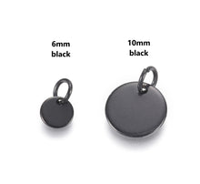 Load image into Gallery viewer, 10pcs - 6mm, 10mm, 304 stainless steel, charm, tiny, round, jump ring, blanks, stamping, tags, flat, jewelry, necklace, earrings