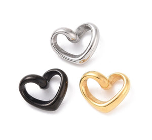 2pcs - 13x16mm, Stainless Steel, twisted heart, distorted, charm, pendant, gold, steel, black, craft, jewelry making, finding, diy
