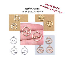 Load image into Gallery viewer, 10pcs - 11,12mm, charm, waves, sea, ocean, nautical, pendant, silver, gold, rose gold, round, jewelry making, necklace, bracelet, earrings