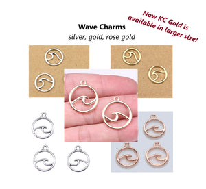 10pcs - 11,12mm, charm, waves, sea, ocean, nautical, pendant, silver, gold, rose gold, round, jewelry making, necklace, bracelet, earrings