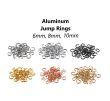 Load image into Gallery viewer, 100pcs -  6,8,10mm, Aluminum Jump Rings, open, jewelry making, connectors