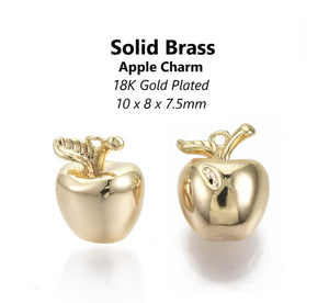 4pcs - 10x8mm, solid brass, 18K gold plated, apple, nickel free, pendant, gold, teacher