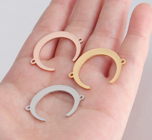 2pcs - 30x25mm, stainless steel, connector, moon, steel, gold, rose gold, dangle, pendant, earring, component, charm, jewelry, DIY