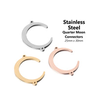 Load image into Gallery viewer, 2pcs - 30x25mm, stainless steel, connector, moon, steel, gold, rose gold, dangle, pendant, earring, component, charm, jewelry, DIY