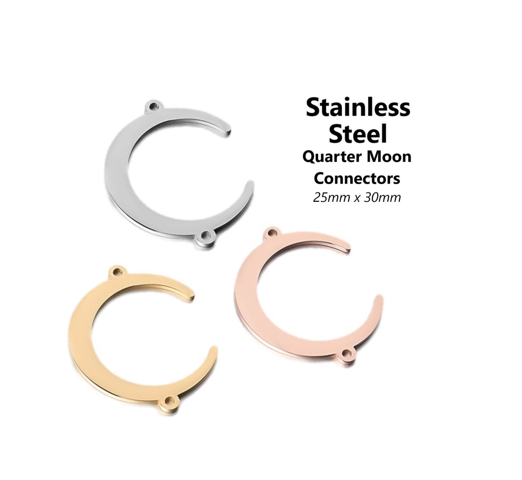 2pcs - 30x25mm, stainless steel, connector, moon, steel, gold, rose gold, dangle, pendant, earring, component, charm, jewelry, DIY