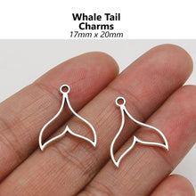 Load image into Gallery viewer, 20pcs - 17x20mm, whale, tail, antique silver, sea, nautical, charm, pendant, earring, component, charm, jewelry, DIY
