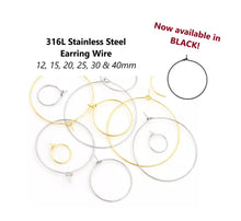 Load image into Gallery viewer, 20pcs - 12-40mm, 316L surgical stainless steel, earring wires, hoop wire, posts, earring base, connector, component, jewelry, DIY
