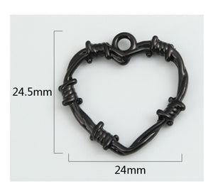 4pcs - 24mm, barbed wire, heart, thorn, silver, gold, black, charm, dangle, pendant, earring, component, jewelry