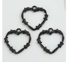 Load image into Gallery viewer, 4pcs - 24mm, barbed wire, heart, thorn, silver, gold, black, charm, dangle, pendant, earring, component, jewelry
