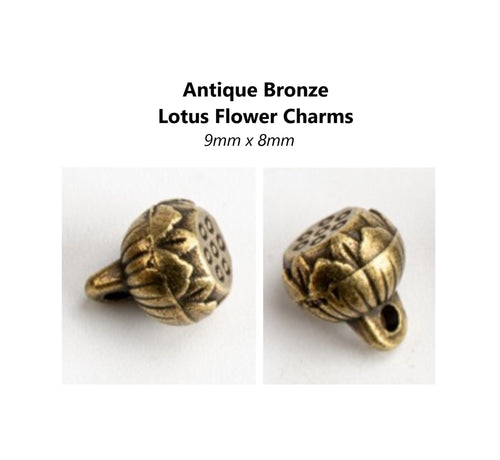 30pcs - 9x8mm, lotus, flower, antique bronze, finding, pendant, charm, component, jewelry, DIY,