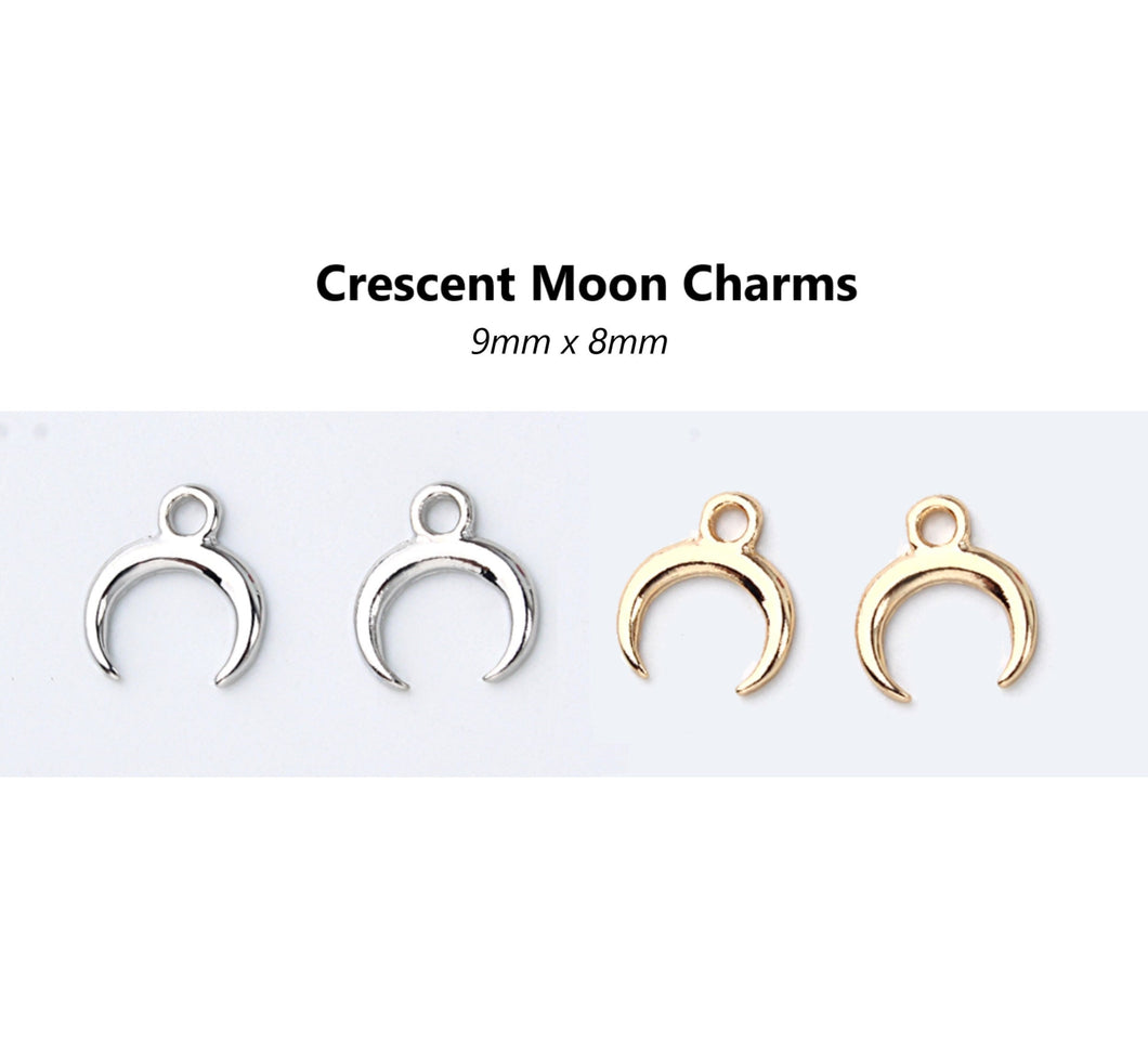 10pcs - 9x8mm, alloy, crescent moon, steel, gold, charm, pendant, earring, component, jewelry