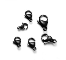 Load image into Gallery viewer, 20pcs - 10, 12, 15mm, stainless steel lobster clasps, steel, gold, black, jewelry making, earrings, finding, bracelets, necklaces, craft